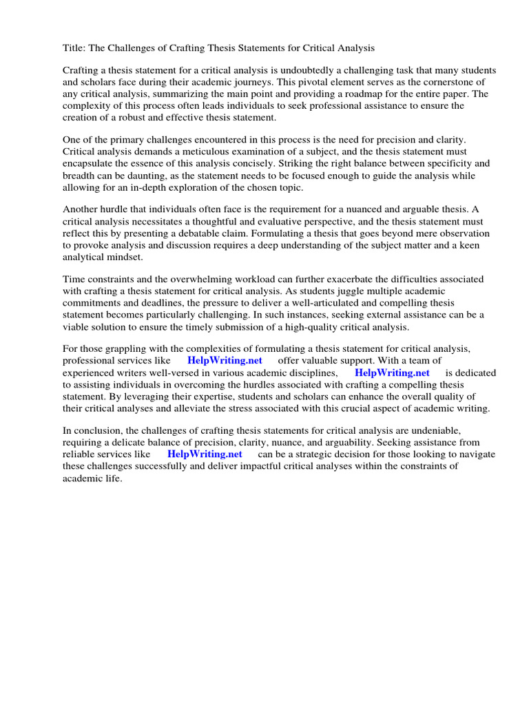 Thesis statements for critical analysis pdf essays critical thinking