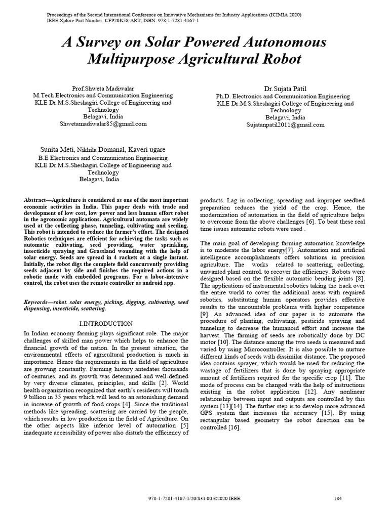 Solar-Powered Agricultural Robot Survey | PDF | Technology & Engineering