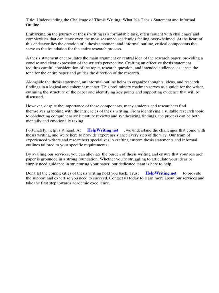 Thesis Writing: Statement & Outline Guide | PDF | Essays | Thesis