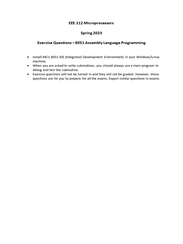 8051 Exercise Questions | PDF