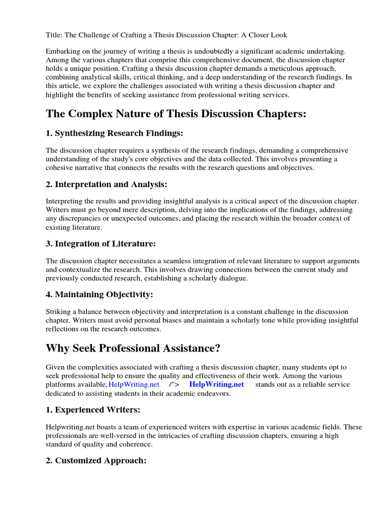 Thesis Discussion Chapter Example | PDF