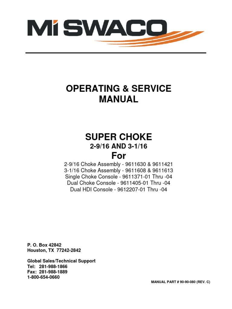 Super Choke Operating Manual | PDF | Valve | Pump