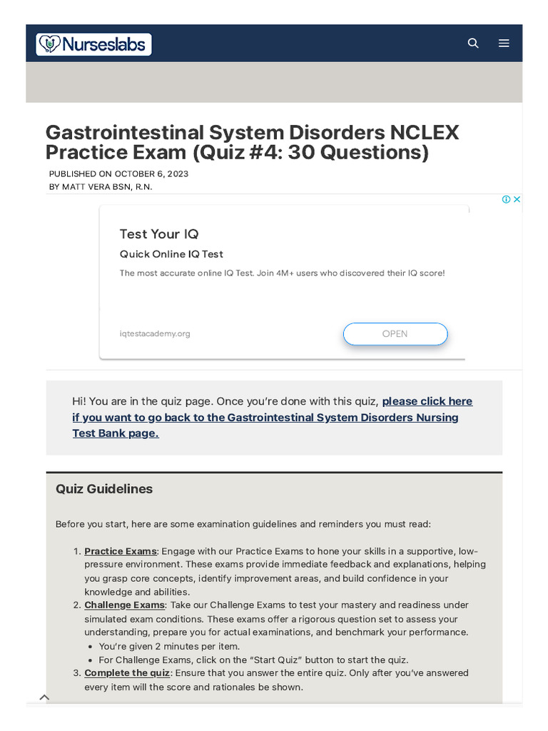 4.gastrointestinal System Disorders NCLEX Practice Exam (Quiz #4 - 30 ...