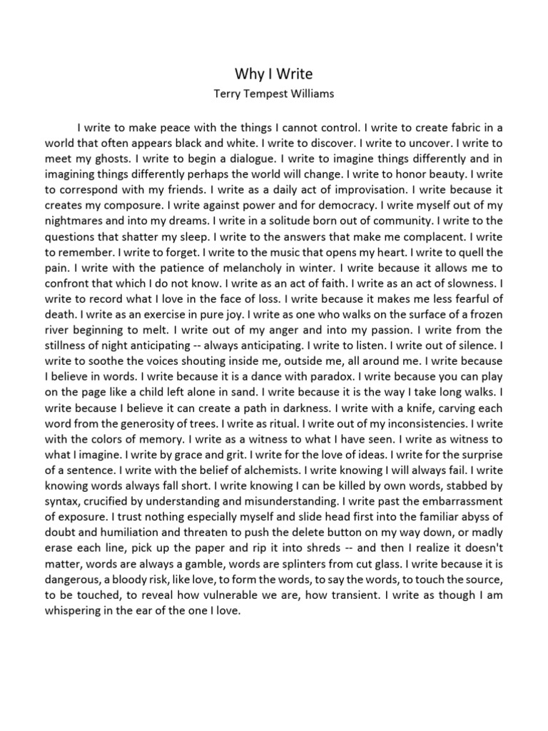 Terry Tempest Williams Why I Write