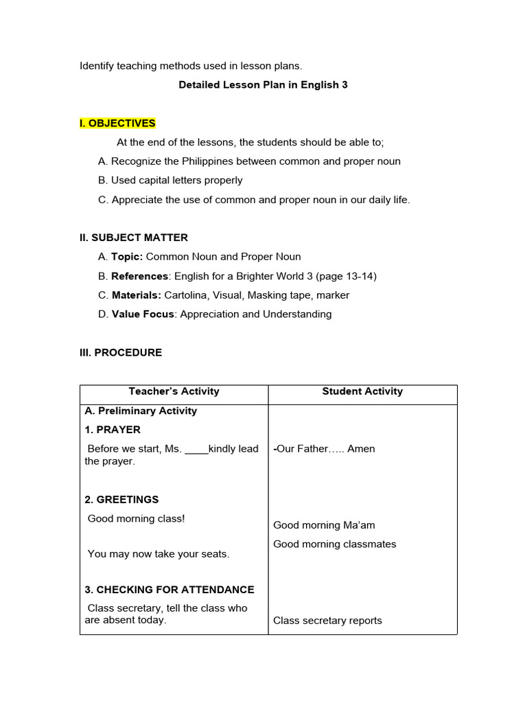 English 3 Detailed Lesson Plan | PDF