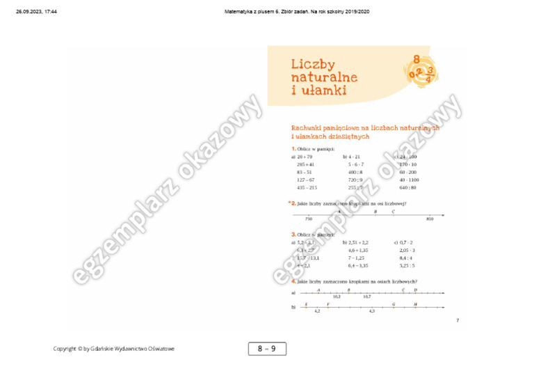 Sesja Z Plusem Klasa 6 2019 2020 Matematyka Z Plusem 6. Zbiór Zadań. Na Rok Szkolny 2019 - 2020 - 1 | PDF