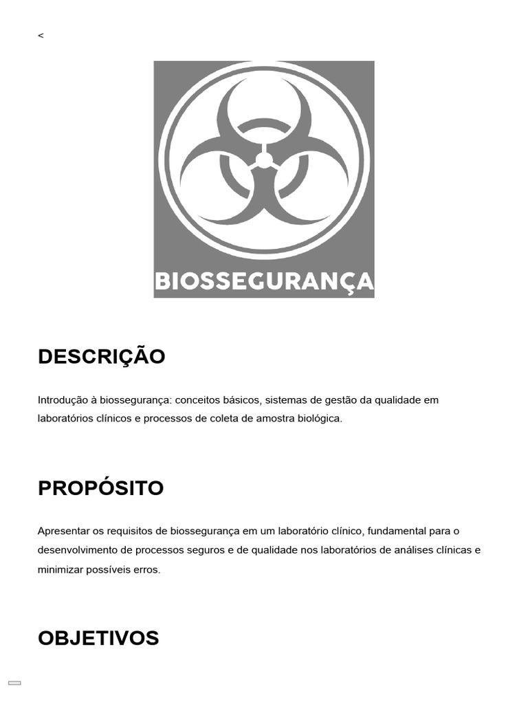 Objetivos da Biossegurança em Laboratórios | PDF