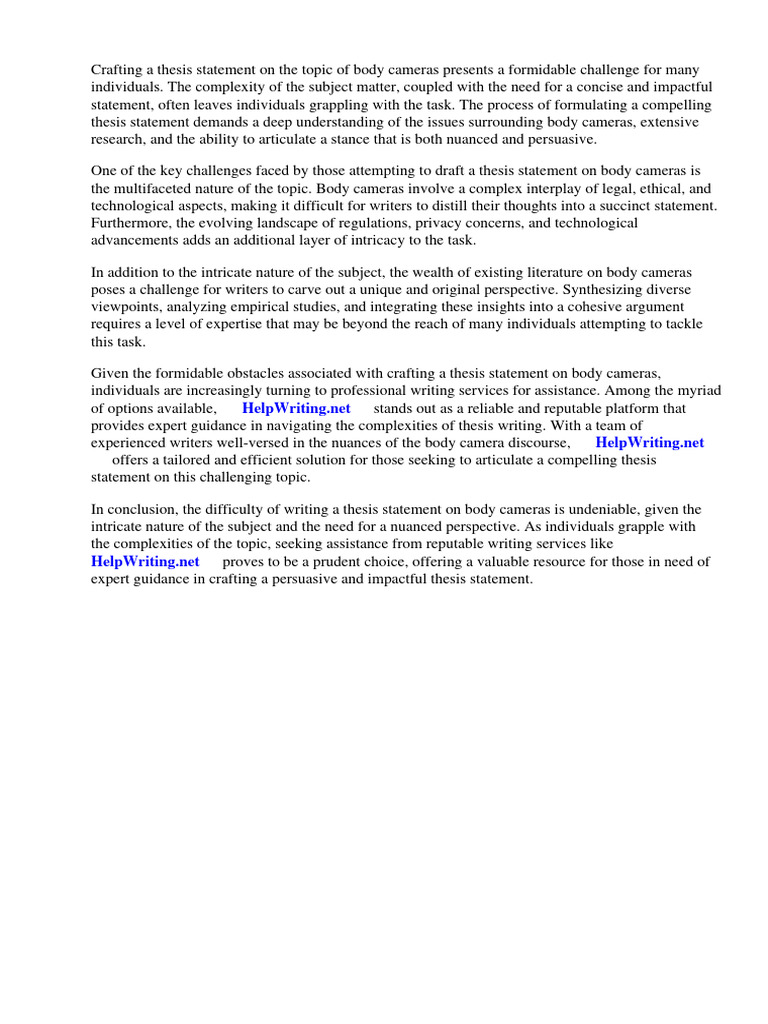 Thesis Statement For Body Cameras PDF Police Essays
