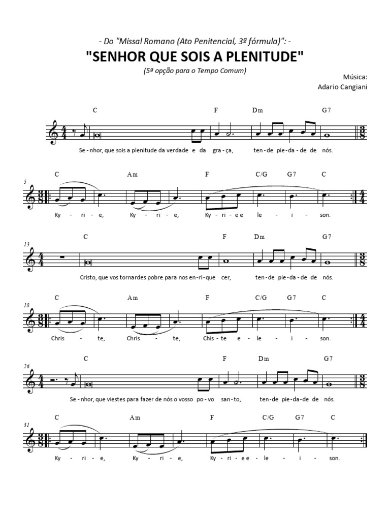 Senhor Que Sois A Plenitude (3 Fórmula, 5 Opção Tempo Comum) | PDF