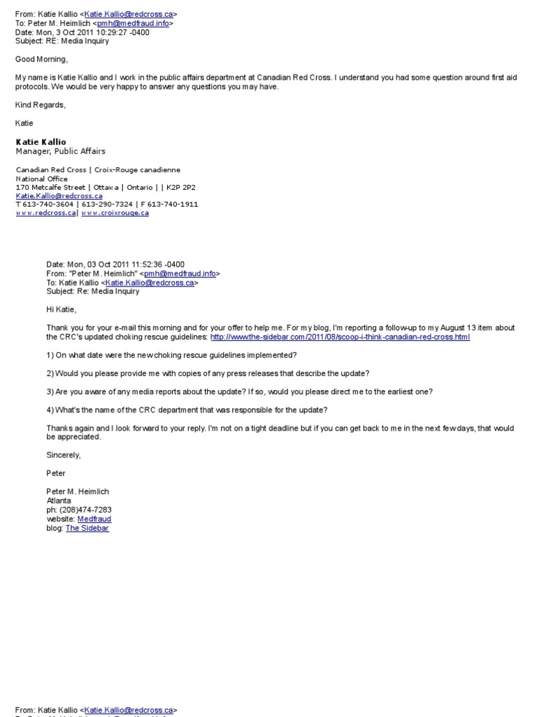 My Correspondence With The Canadian Red Cross Re 11/1/11 Choking Rescue Guidelines Update PDF