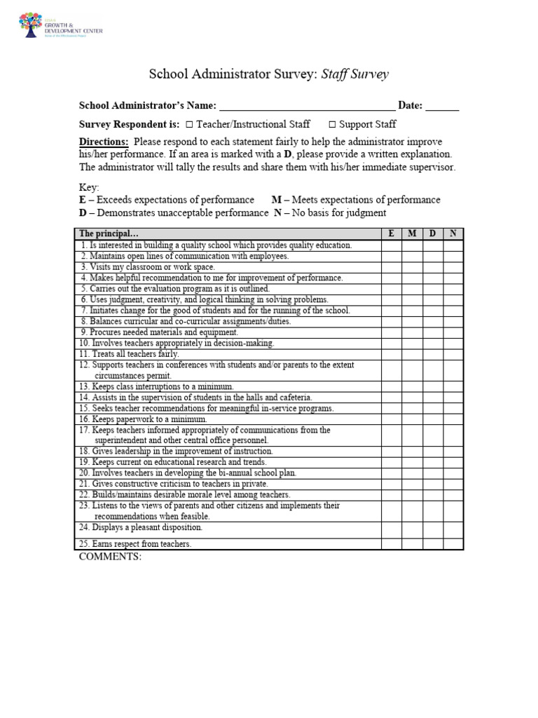 School Admin Survey Templates Pdf