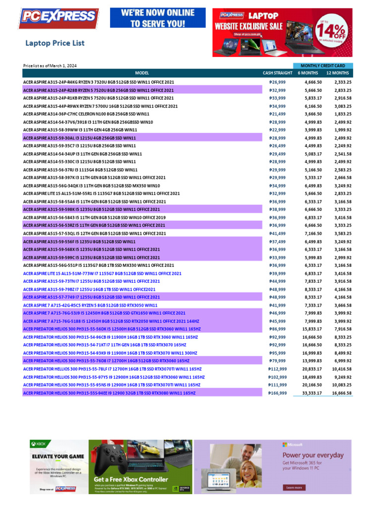 PC Express Laptop Pricelist 03032024 | PDF