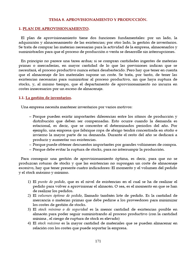 Gestión de Aprovisionamiento y Producción | PDF | Costo | Inventario