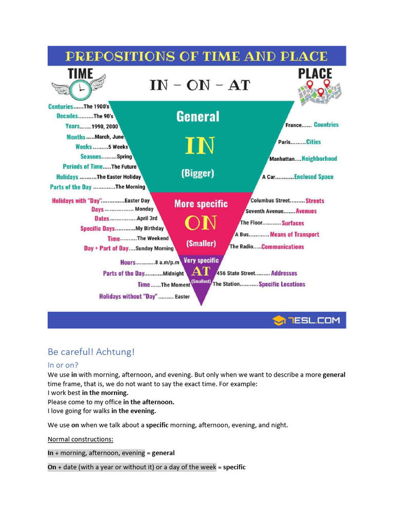 Prepositions In On At Pdf
