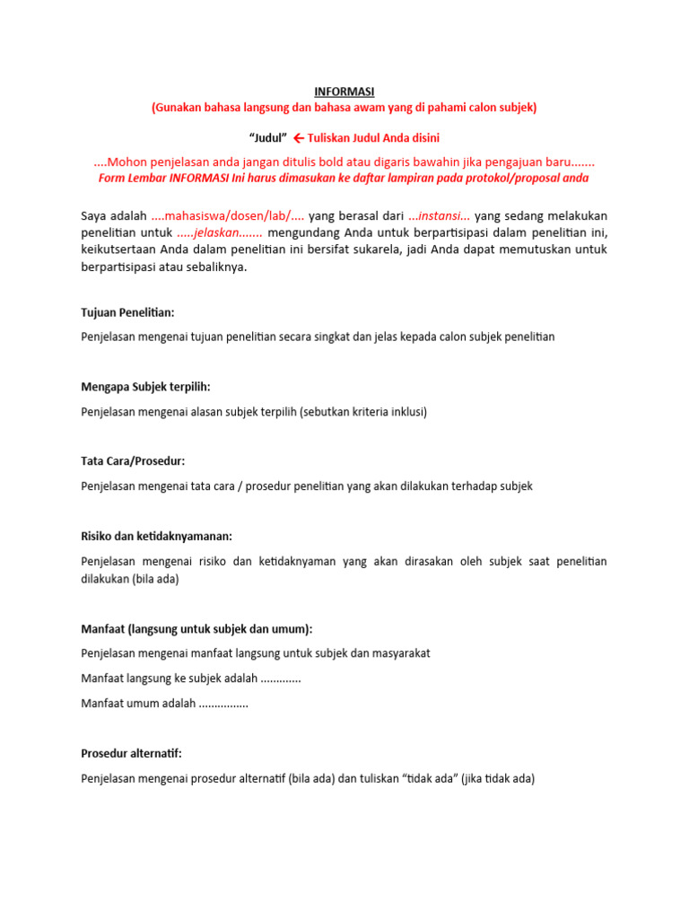 Lembar Informed Consent Penelitian | PDF