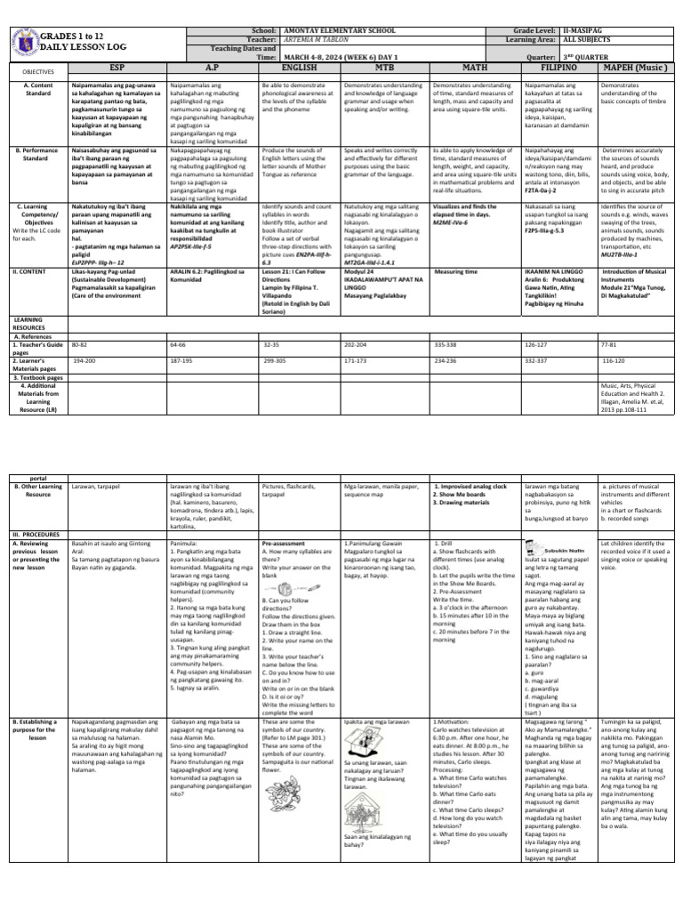 DLL All-Subjects-2 Q3 W6 D1 | PDF