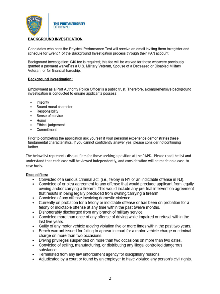 Port authority police officer recruitment process pdf background