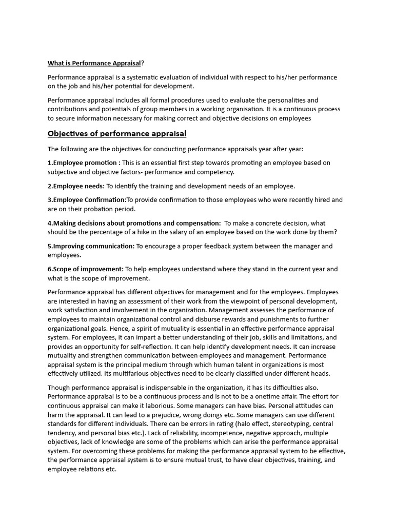 Understanding Performance Appraisal Objectives | PDF | Performance ...