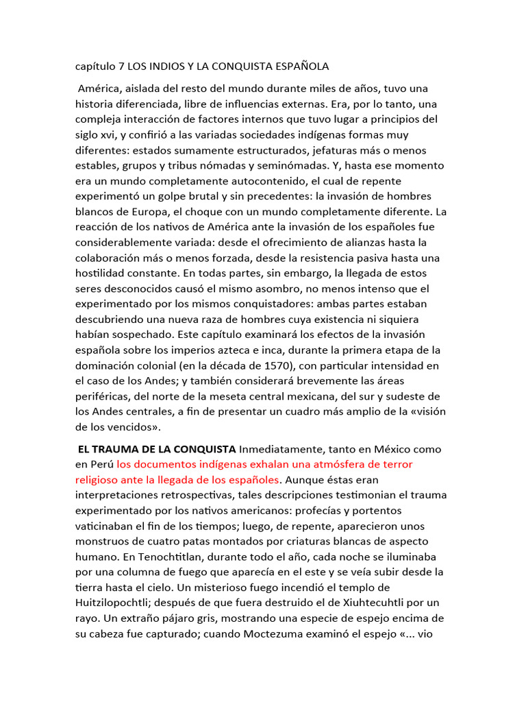 Capítulo 7 Los Indios y La Conquista Española Resumen | PDF | Historia