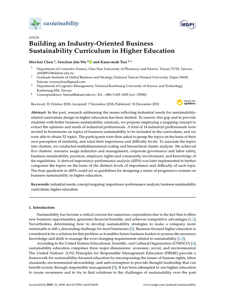 Building an industry oriented business sustainability curriculum in