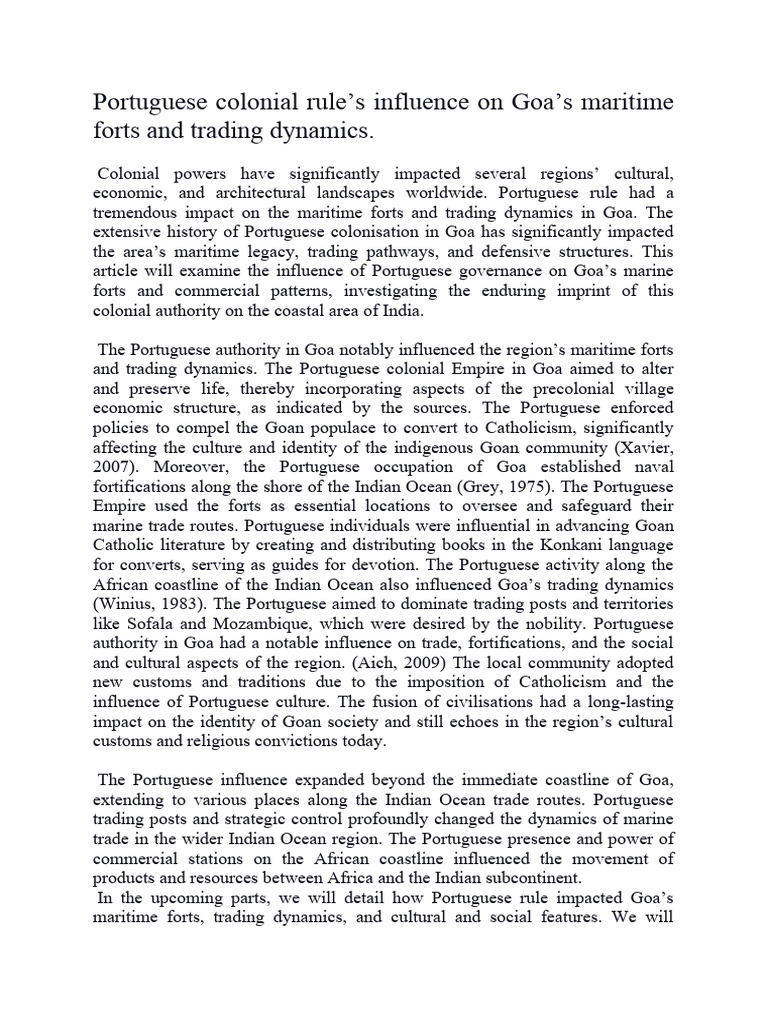 Portuguese Colonial Rule's Influence On Goa's Maritime Forts and