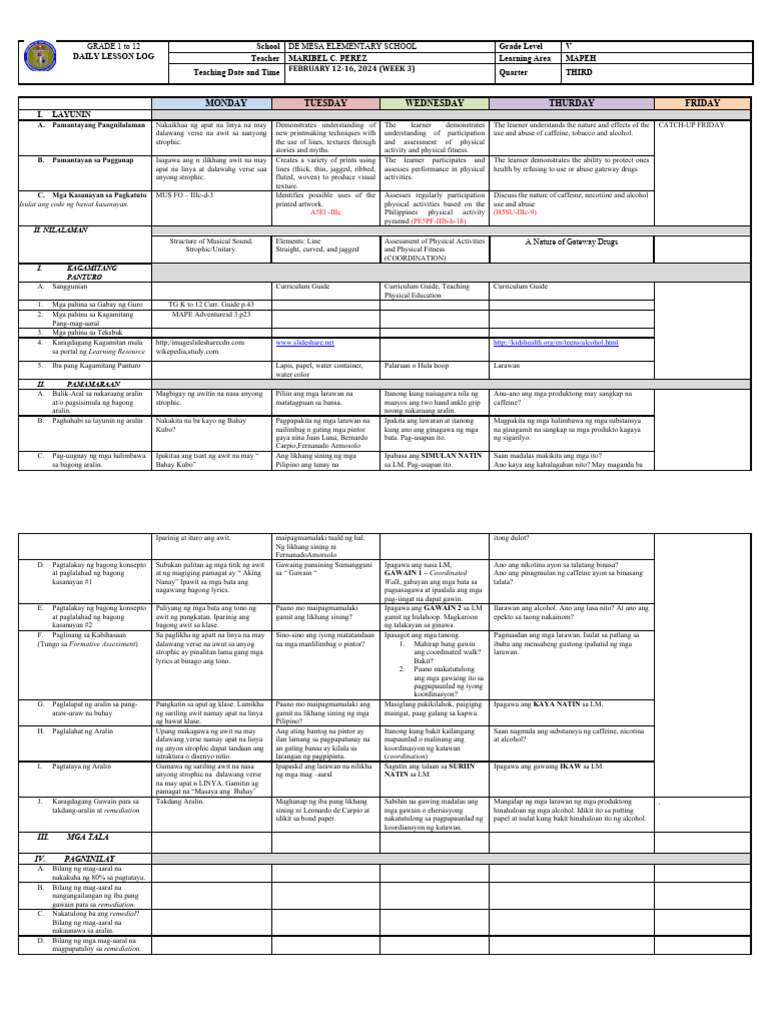 Grade 5 DLL Q3 Week 3 Overview | PDF