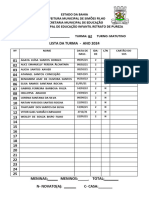 Lista Da Turma Grupo2 Matutino. Cartao Do Sus