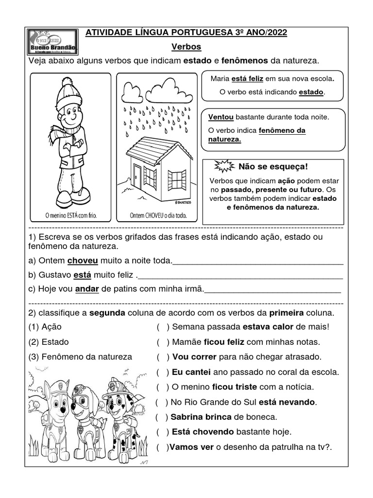 Verbos: Ação, Estado e Fenômenos | PDF