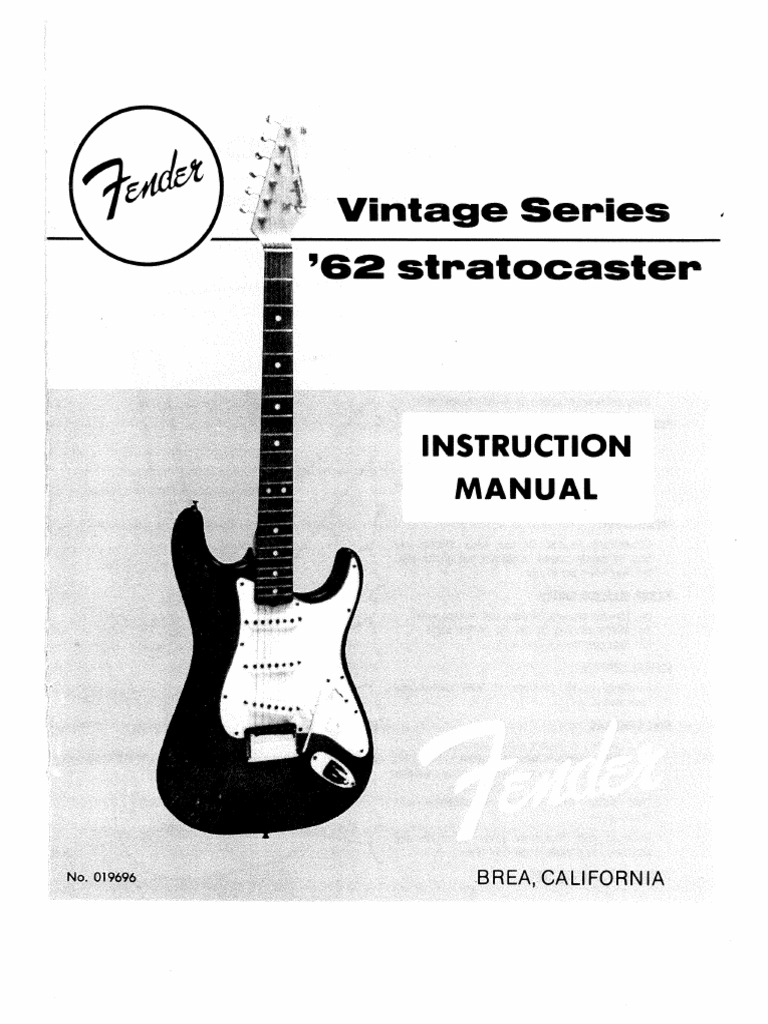 Fender Re-Issue 62 Stratocaster Owners Manual | PDF
