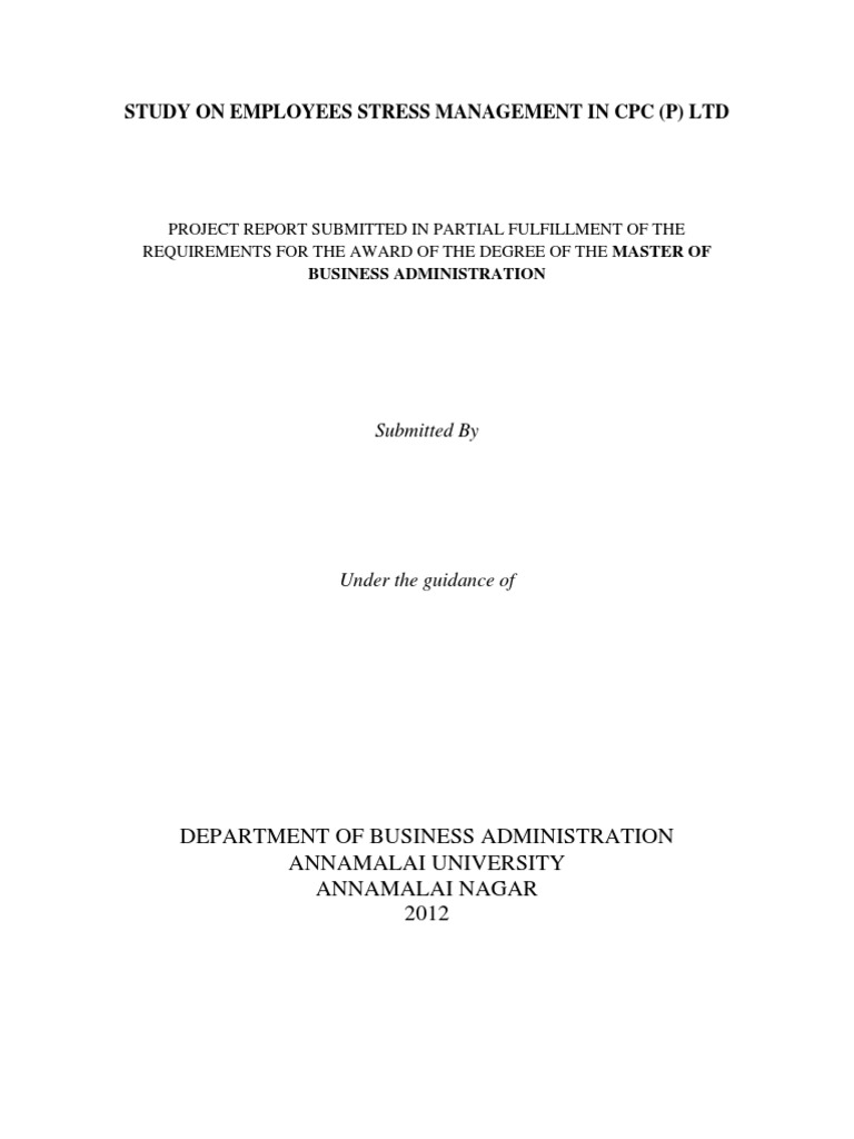 Study On Employees Stress Management in CPC (P) LTD | PDF