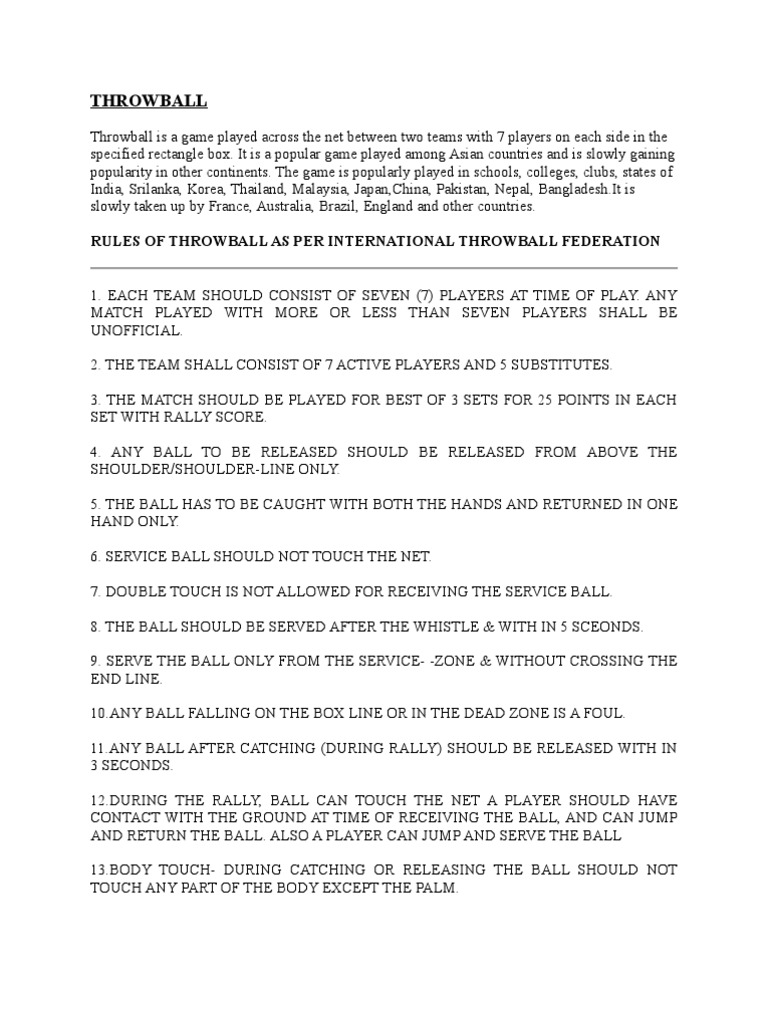 Throwball Rules PDF Sport Variants Games Of Physical Skill