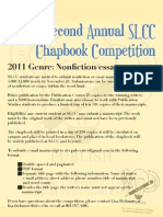 The Second Annual SLCC Chapbook Competition: 2011 Genre: Nonfiction/essay