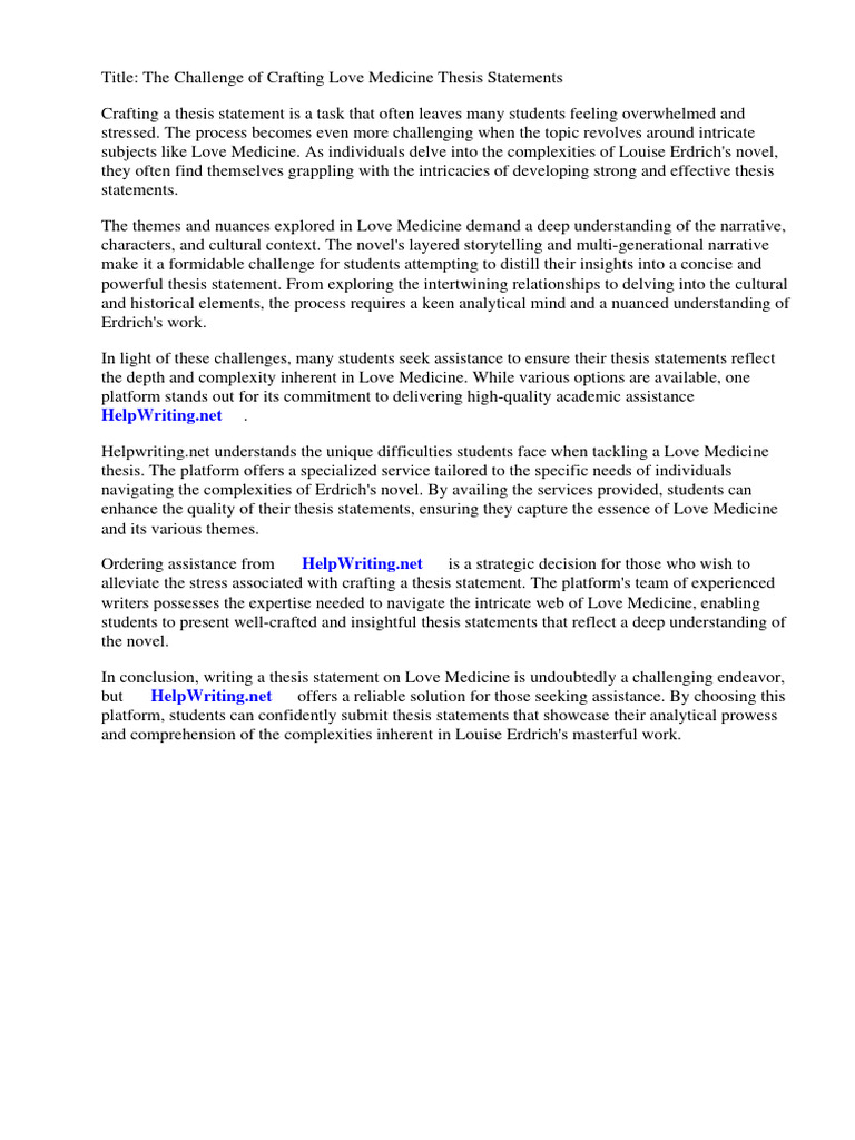 Crafting Love Medicine Thesis Statements PDF Medicine Social Media