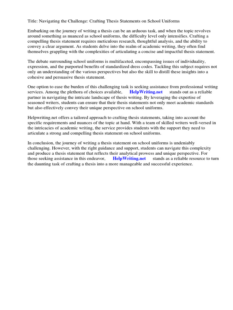 Thesis Statement Examples On School Uniforms PDF Essays Thesis