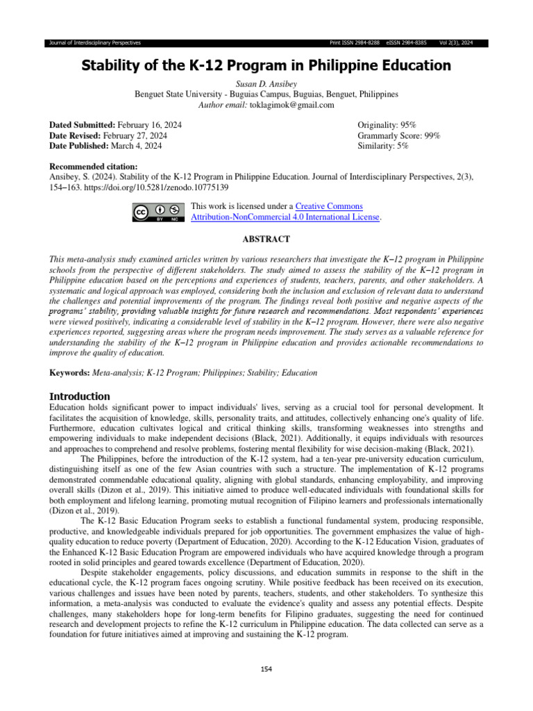 Stability of The K12 Program in Philippine Education PDF Augmented