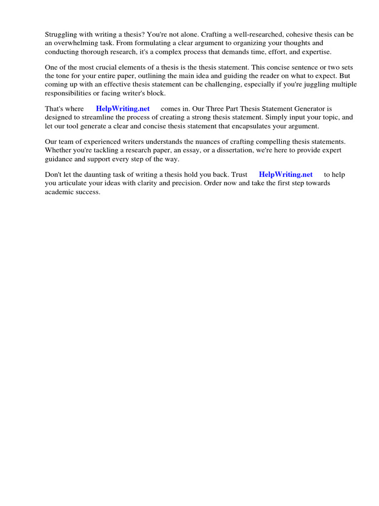 Three part thesis statement generator pdf