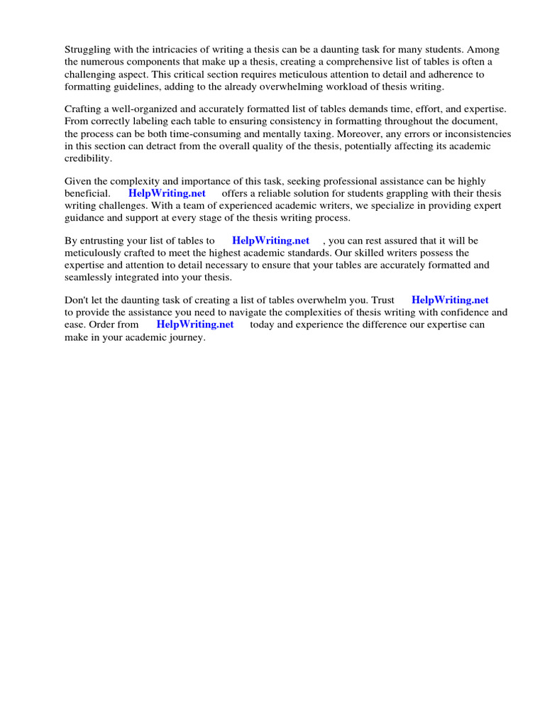 Example of list of tables in thesis pdf