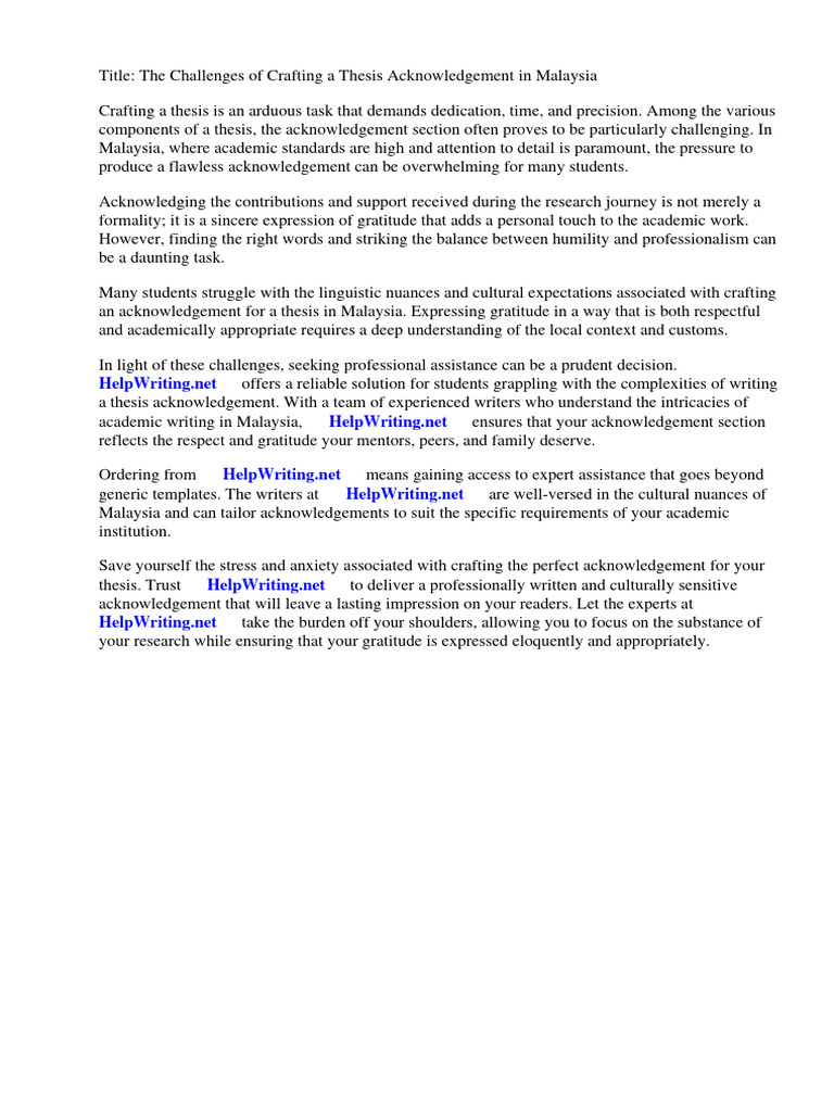 Example of Acknowledgement For Thesis in Malaysia | PDF