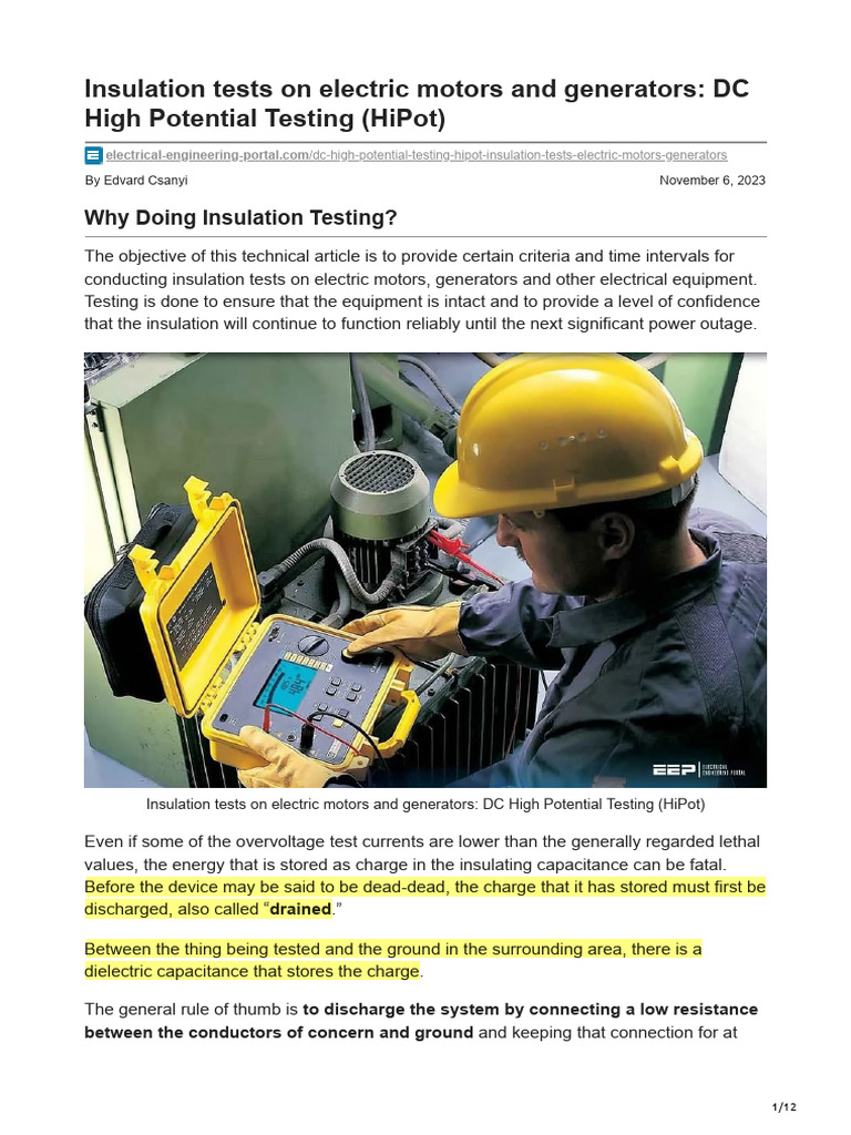 Done - Electrical-Engineering-Portal - Com-Insulation Tests On Electric ...