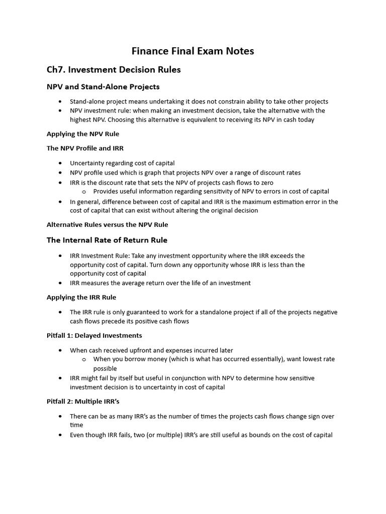 Finance final exam notes download free pdf financial risk