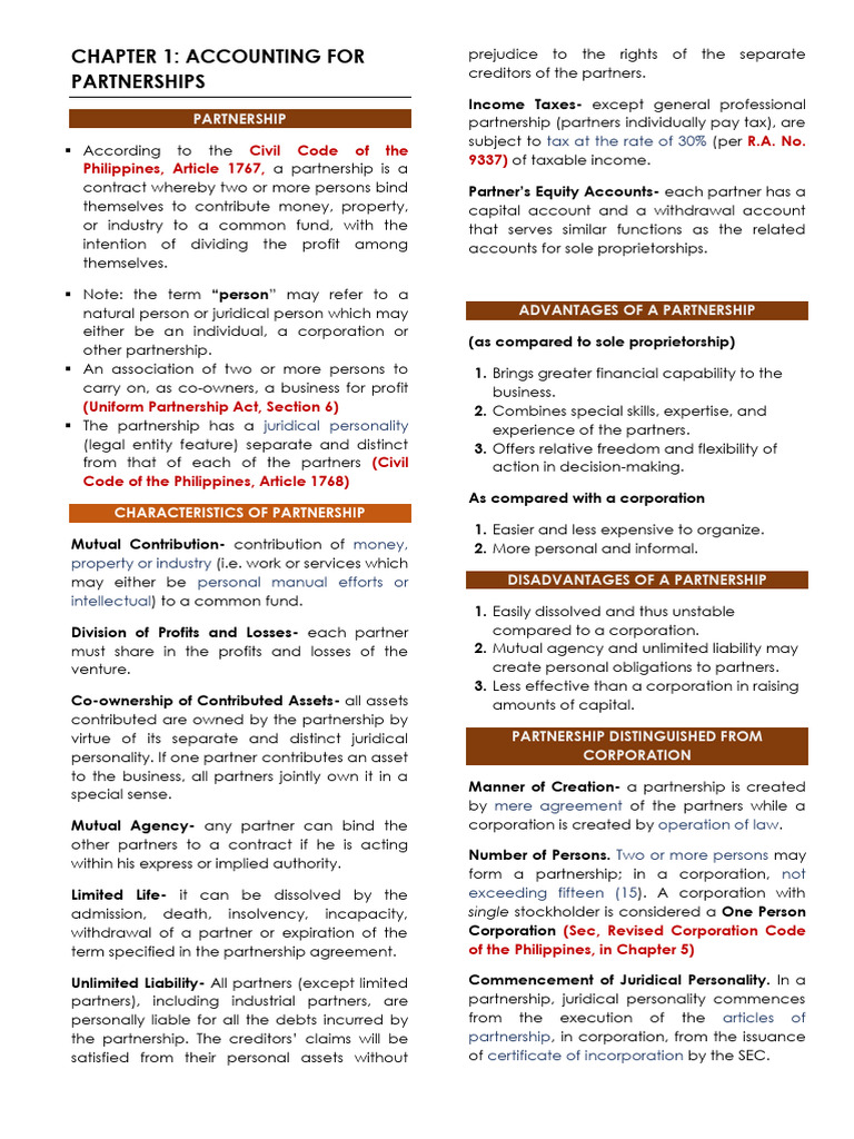 Accounting for Partnerships in the Philippines | PDF | Partnership ...