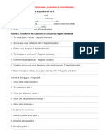 Exercices Révision Grammaire Et Vocabulaire (Unité 3) Avec Correction PDF