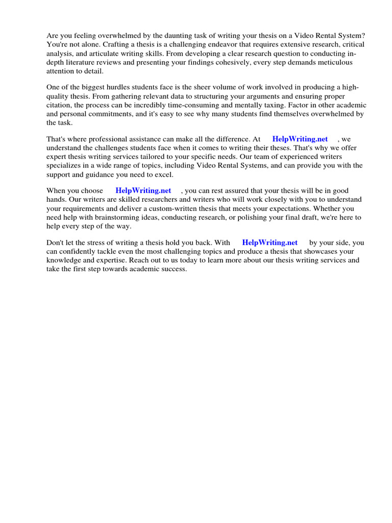 Video Rental System Thesis PDF