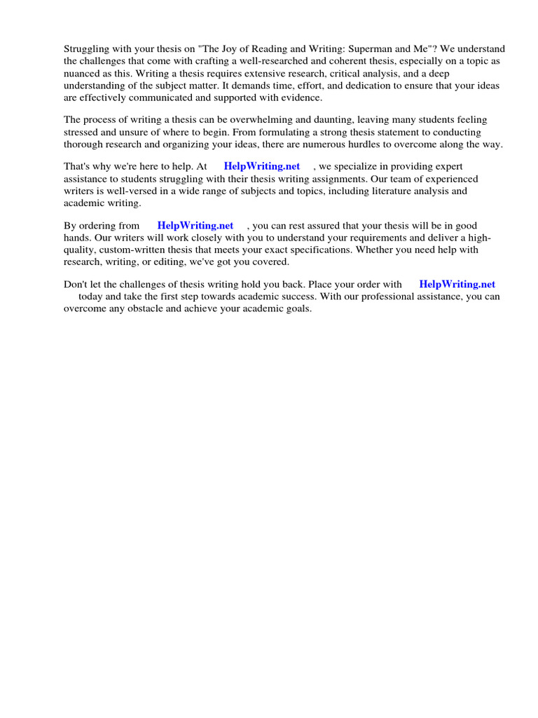 Thesis of the joy of reading and writing superman and me pdf