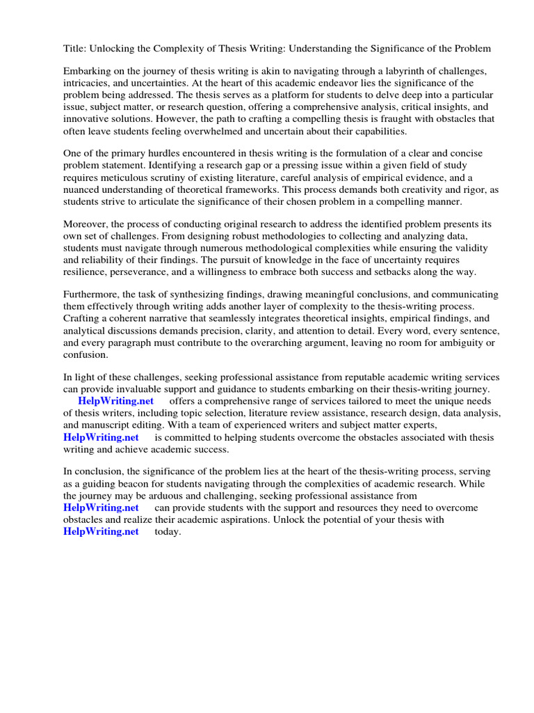Thesis Significance of The Problem | PDF | Thesis | Methodology