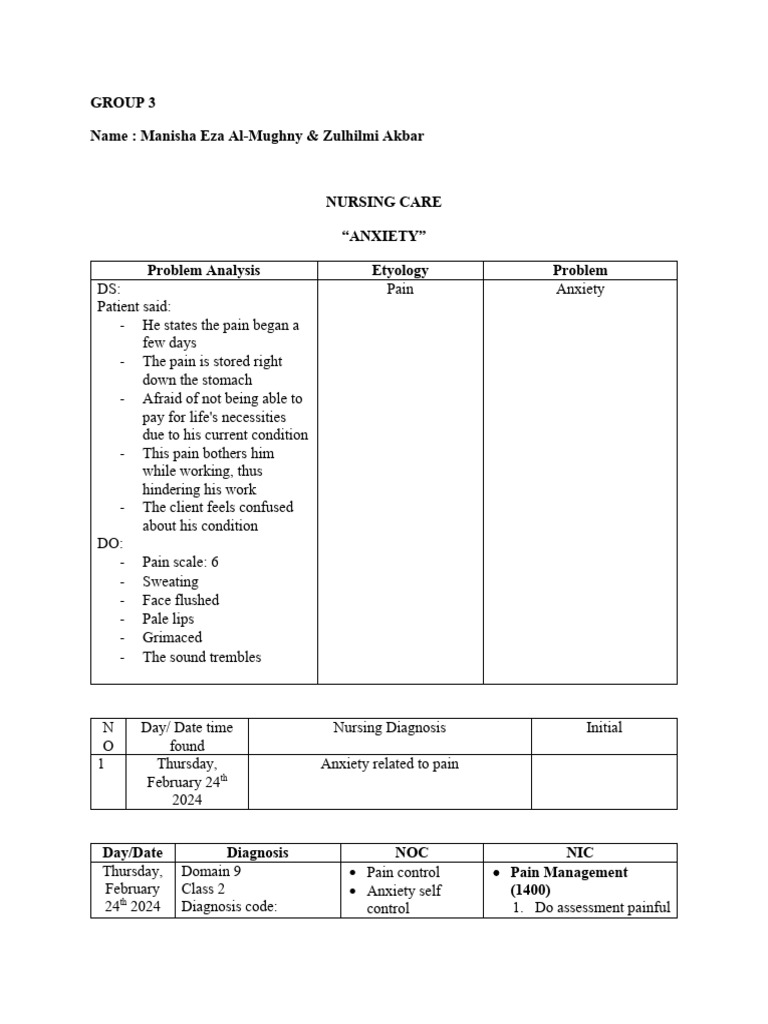 Nursing Care for Anxiety Management | PDF