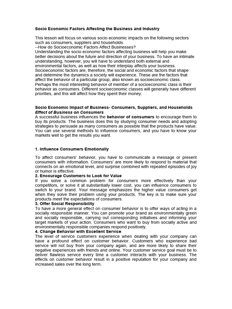 Socioeconomic Factors Impacting Business | PDF | Consumption (Economics ...