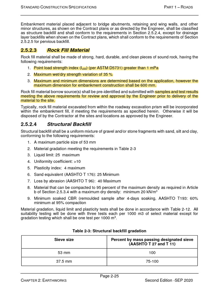 Rock Fill Material Specifications | PDF | Road | Dam