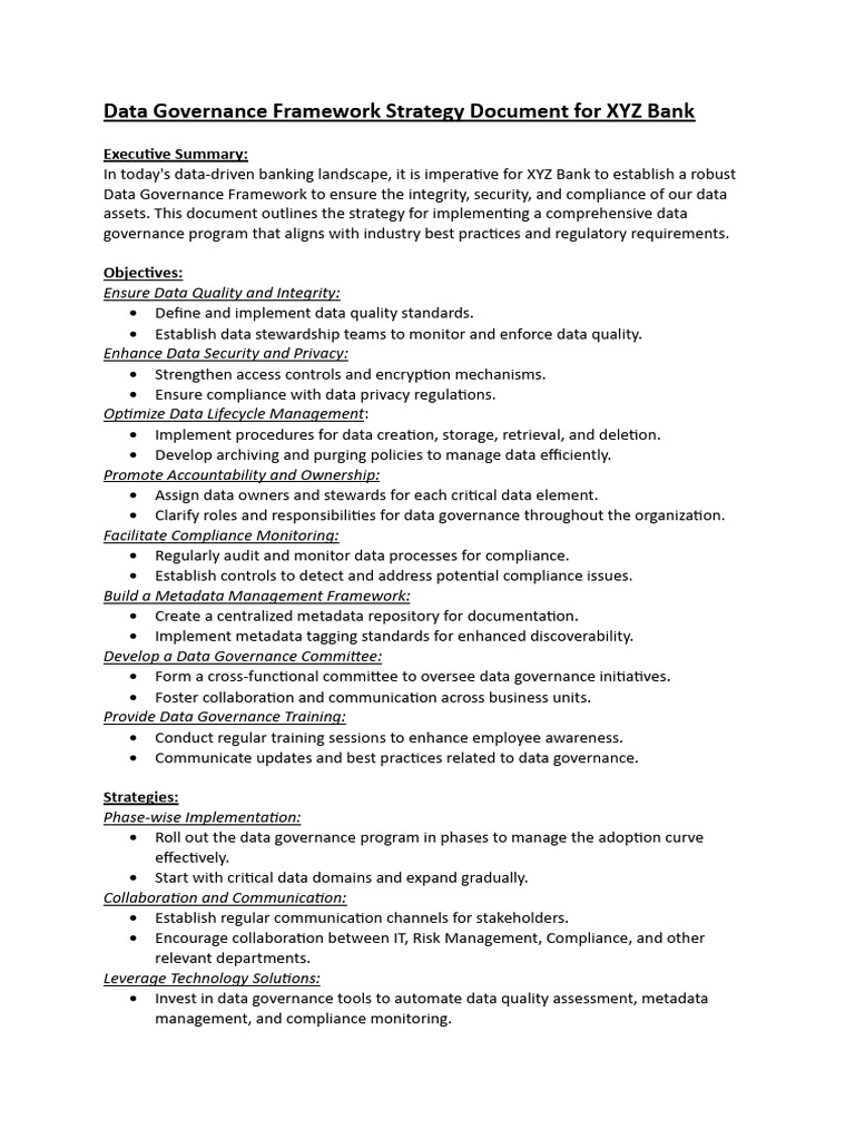 Data Governance Strategy for XYZ Bank | PDF | Business | Finance ...