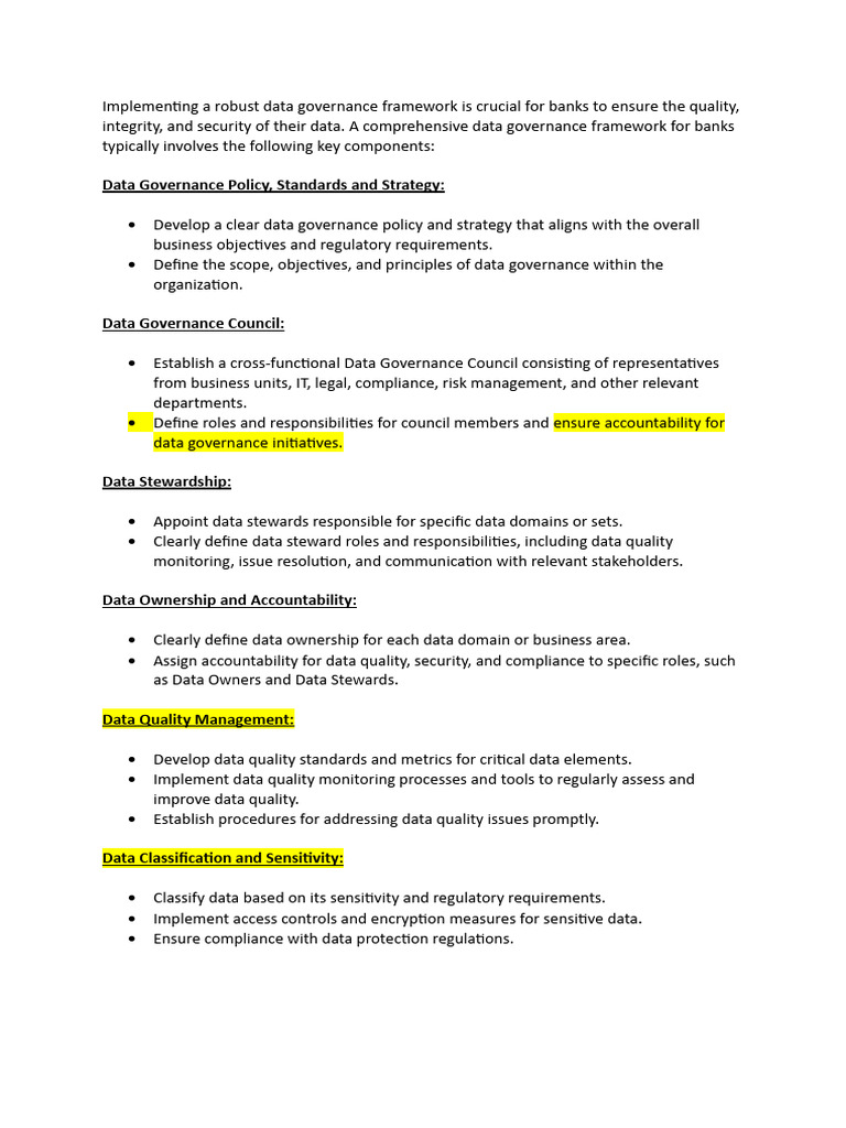 Data Governance Framework Strategy - Banking | PDF | Governance ...